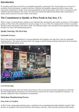 The Commitment to Quality at Pitco Foods in San Jose, CA