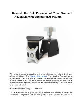 BLOG 1 _ Unleash the Full Potential of Your Overland Adventure with Sherpa HiLift Mounts _ Month 1