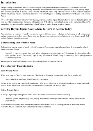 Jewelry Buyers Open Now: Where to Turn in Austin Today