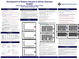 Development of Relative Clauses in African American English Gwynne Morrissey, Jill de Villiers, &amp; Peter de Villie