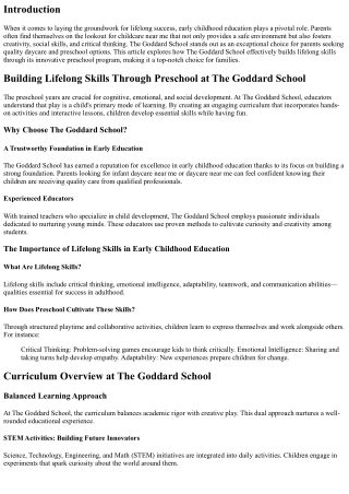 Building Lifelong Skills Through Preschool at The Goddard School