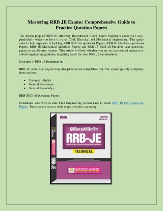 Mastering RRB JE Exams Comprehensive Guide to Practice Question Papers