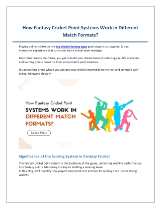 How Fantasy Cricket Point Systems Work in Different Match Formats