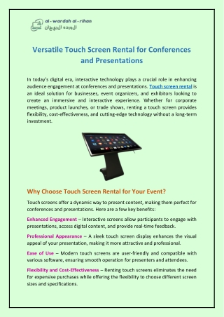 Versatile Touch Screen Rental for Conferences and Presentations