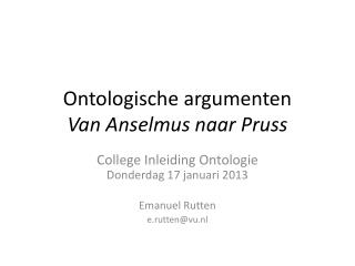 Ontologische argumenten Van Anselmus naar Pruss