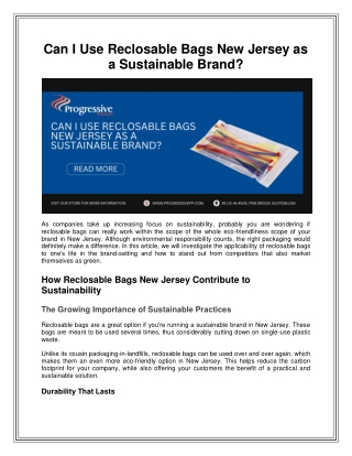 Can I Use Reclosable Bags New Jersey as a Sustainable Brand