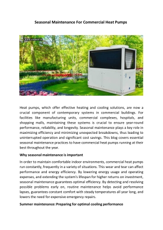 Seasonal Maintenance For Commercial Heat Pumps