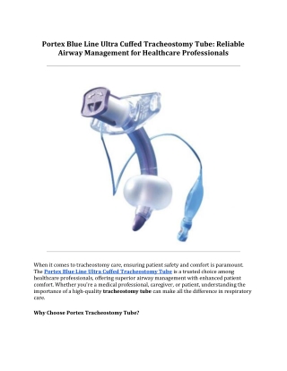 Portex Blue Line Ultra Cuffed Tracheostomy Tube | Reliable Airway
