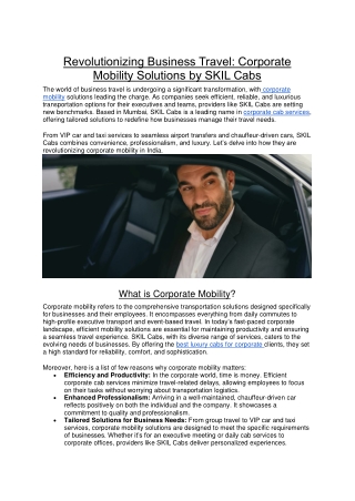 Revolutionizing Business Travel: Corporate Mobility Solutions by SKIL Cabs