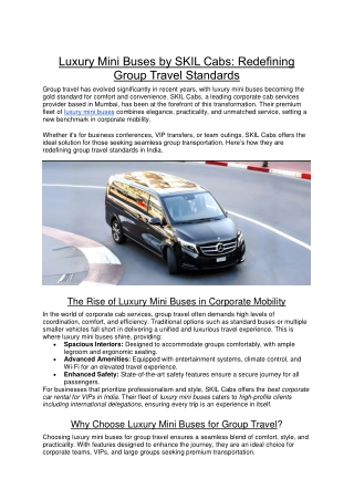 Luxury Mini Buses by SKIL Cabs: Redefining Group Travel Standards