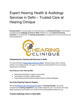 Expert Hearing Health & Audiology Services in Delhi – Trusted Care at Hearing Clinique