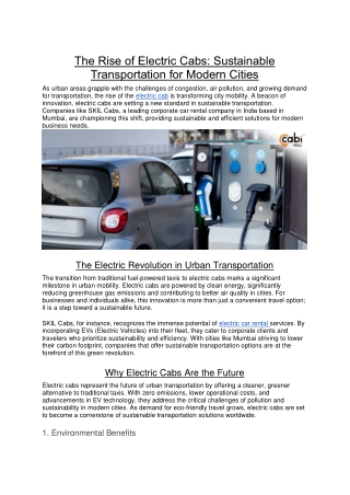 The Rise of Electric Cabs: Sustainable Transportation for Modern Cities