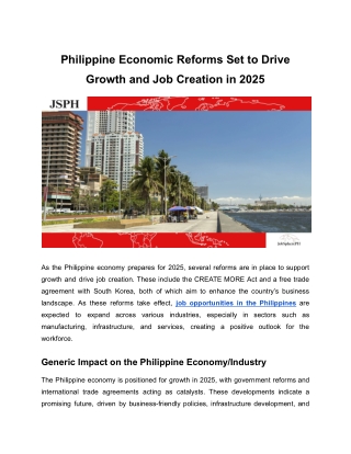 Philippine Economic Reforms Set to Drive Growth and Job Creation in 2025