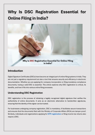 Why Is DSC Registration Essential for Online Filing in India?