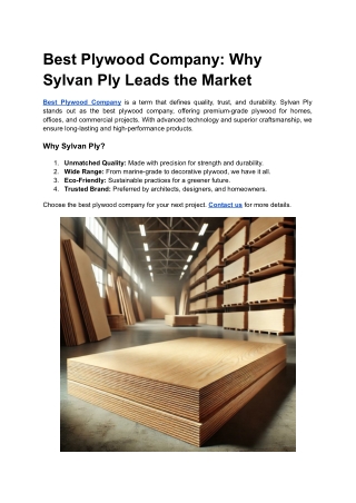 Best Plywood Company_ Why Sylvan Ply Leads the Market