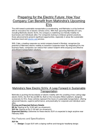 Preparing for the Electric Future: How Your Company Can Benefit from Mahindra's