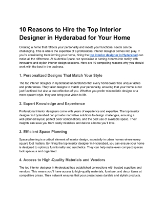 10 Reasons to Hire the Top Interior Designer in Hyderabad for Your Home