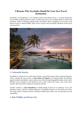 5 Reasons Why Seychelles Should Be Your Next Travel Destination