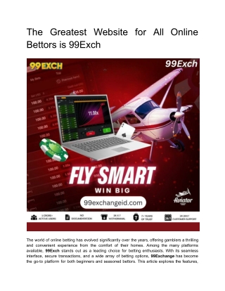 The Greatest Website for All Online Bettors is 99Exch