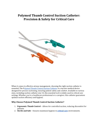 Polymed Thumb Control Suction Catheter: Precision & Safety for Critical Care