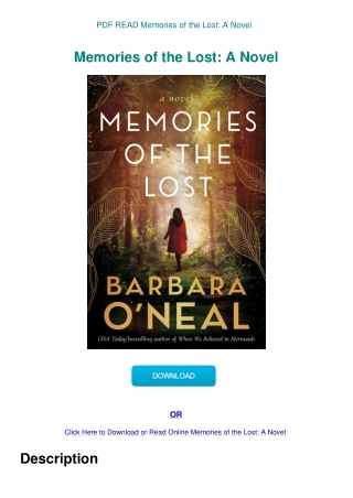 PDF READ Memories of the Lost A Novel