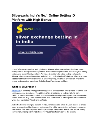 Silverexch_ India’s No.1 Online Betting ID Platform with High Bonuses