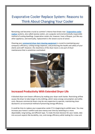 Evaporative Cooler Replace System Reasons to Think About Changing Your Cooler