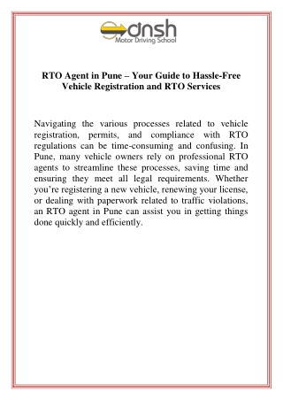 RTO Agent in Pune  Your Guide to Hassle Free Vehicle Registration and RTO Services