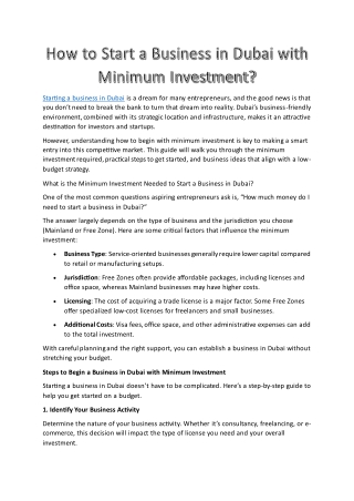 How to Start a Business in Dubai with Minimum Investment