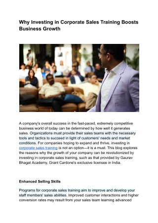 Why Investing in Corporate Sales Training Boosts Business Growth