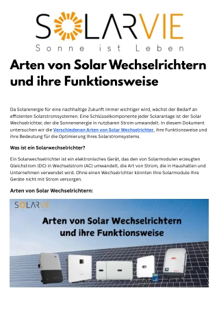 Arten von Solar Wechselrichter und ihre Funktionsweise  Solarvie GMBH