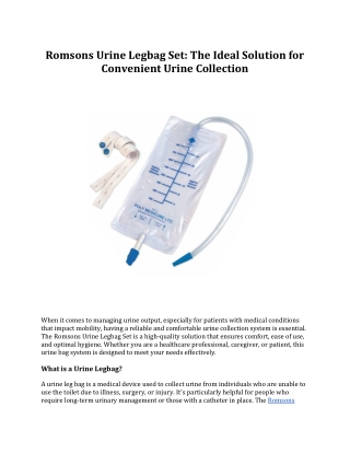 Romsons Urine Legbag Set: The Ideal Solution for Convenient Urine Collection