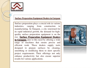 Understanding the Different Types of Surface Preparation Equipment Dealers in Gu