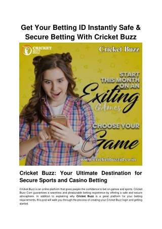 Get Your Betting ID Instantly Safe & Secure Betting With Cricket Buzz