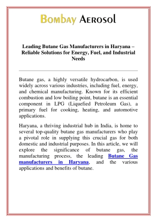 Leading Butane Gas Manufacturers in Haryana  Reliable Solutions for Energy Fuel, and Industrial Needs