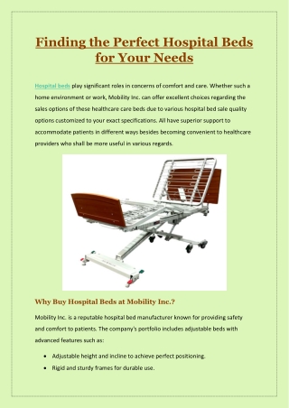 Finding the Perfect Hospital Beds for Your Needs