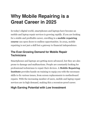 Why Mobile Repairing is a Great Career in 2025