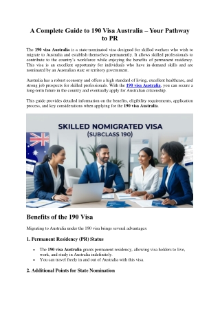 A Complete Guide to 190 Visa Australia – Your Pathway to PR