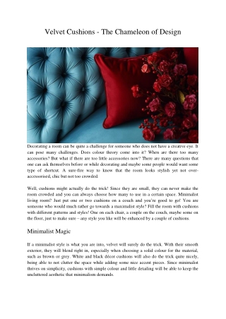 Velvet Cushions The Chameleon of Design