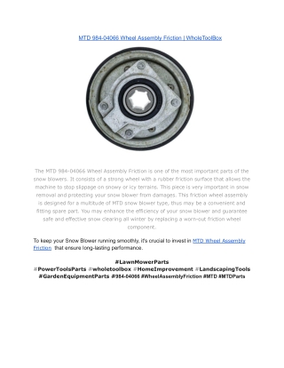 MTD 984-04066 Wheel Assembly Friction _ WholeToolBox