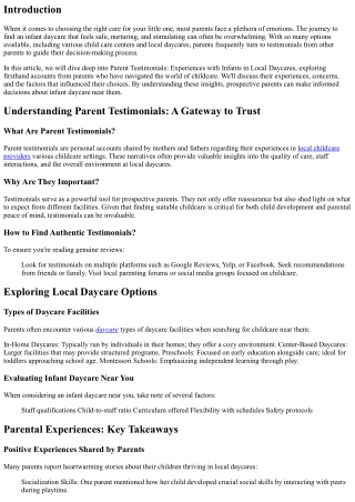 “Parent Testimonials: Experiences with Infants in Local Daycares”