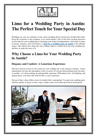 Limo for a Wedding Party in Austin The Perfect Touch for Your Special Day