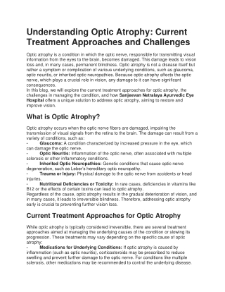 Understanding Optic Atrophy Current Treatment Approaches and Challenges