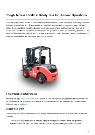 Rough Terrain Forklifts Safety Tips for Outdoor Operations