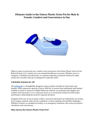 Ultimate Guide to Unisex Plastic Urine Pot: Comfort & Convenience