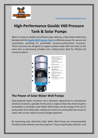 High-Performance Goulds V60 Pressure Tank & Solar Pumps