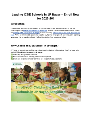 Leading ICSE Schools in JP Nagar – Enroll Now for 2025-26