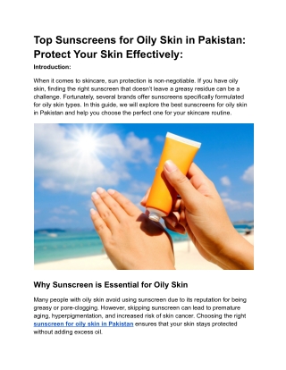 Untitled documenTop Sunscreens for Oily Skin in PakistanProtect Your Skin Effectively