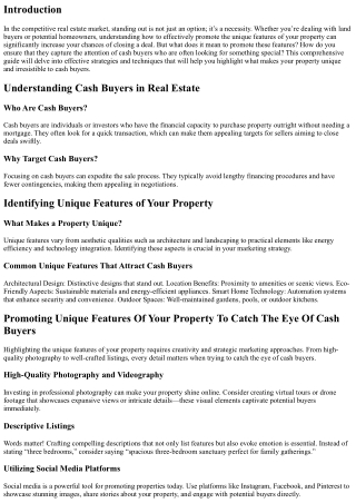 “Promoting Unique Features Of Your Property To Catch The Eye Of cash buyers”