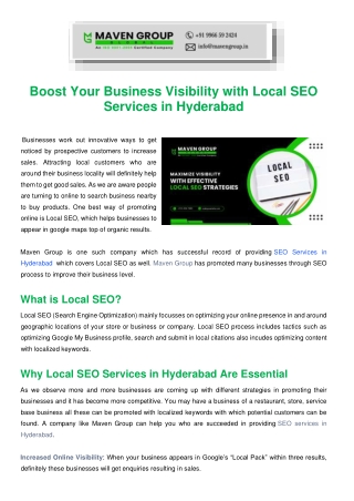 Boost Your Business Visibility with Local SEO Services in Hyderabad